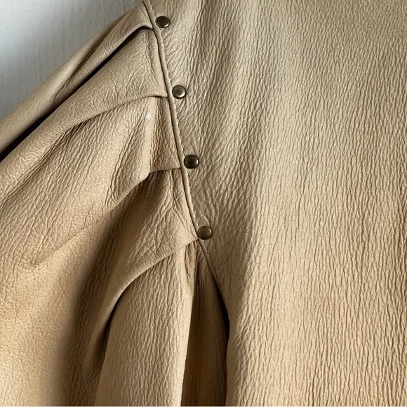 Vintage 80s 90s New Zealand Beige Snap Button-Front Boutique Leather Jacket